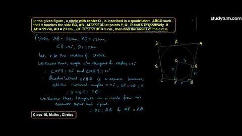 In the given figure, a circle with centre O is inscribed in a quadrilateral ABCD such that, it...