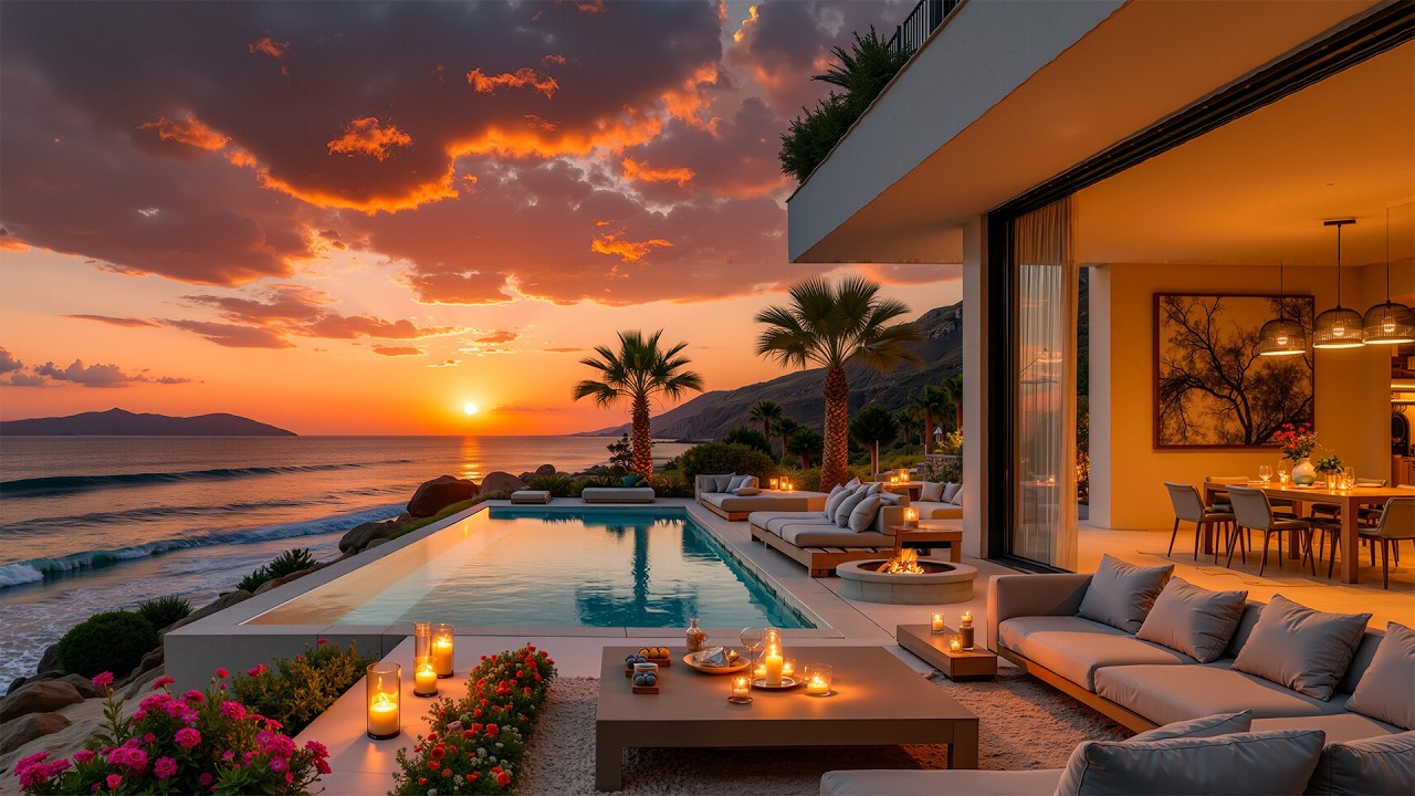 Dreamy Jazz Melodies And A Luxurious Sunset Balcony Setting - Smooth Jazz Music Helps Relieve Stress