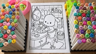 Full Satisfying Coloring with Markers🧽💜Sanrio Washing Time Coloring Page  Guide