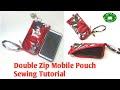 #Mobile Pouch Making At Home/ Simple Double Zip #Phone Pouch #Sewing/Ladies #wallet #handpurse #hema
