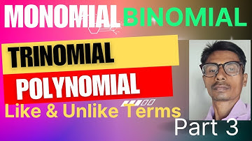 Monomial | Binomial | Trinomial  | Polynomial |Algebraic Expression |  Like Terms | Unlike Terms