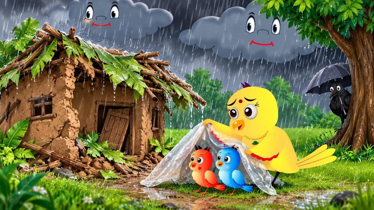 चिड़िया और बारिश का कहरtuntuni chirai wala cartoon chidiya cartoon storytonychidiyakahaniachha achha