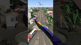 Kereta Api Cepat Melintasi Persilangan Turntable Dan Coupler Gerbong Putus