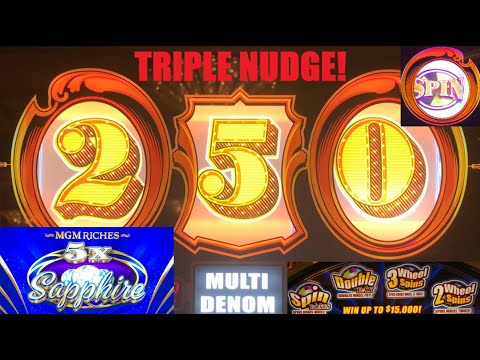 Triple Nudge! Wild Cash Wheel + 5x Sapphires MGM Riches + Gold Standard Jackpots slot play! Spin!