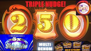 Triple Nudge! Wild Cash Wheel + 5x Sapphires MGM Riches + Gold Standard Jackpots slot play! Spin! screenshot 5