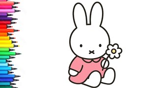 Miffy with flower Drawing, Painting & Colouring for Kids and Toddlers_ Kids Art