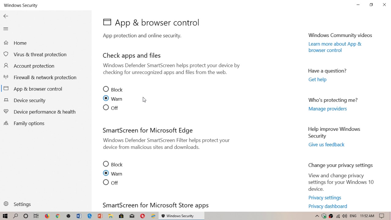 Windows 10 Windows Security app and Browser control ...