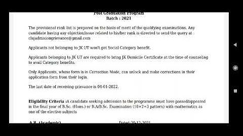 CLUSTER UNIVERSITY OF JAMMU|| PROVISIONAL RANK LISTS OUT PG PROGRAMME 2021-22||PG ADMISSION 2021-22