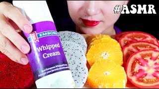 ASMR Oranges + Tomato + Dragon Fruit Whipped Cream 먹방 Eating Sounds No Talking | Miss Pham ASMR