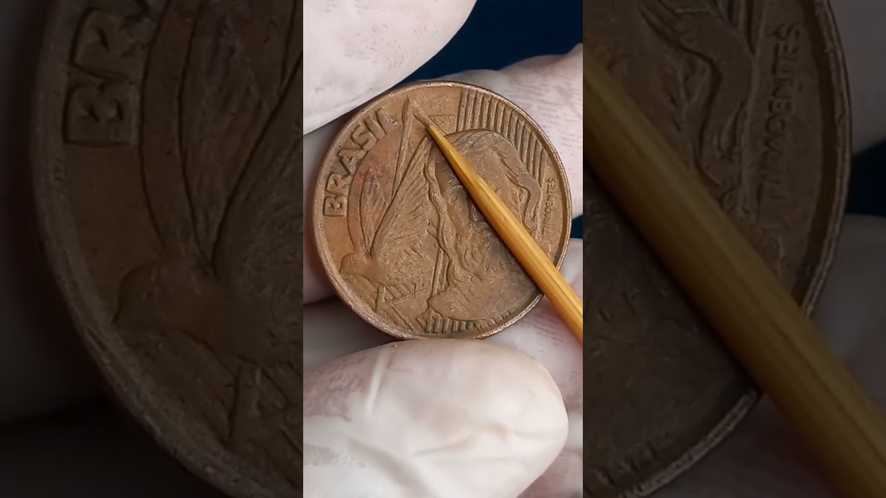 Defeito cobiçado! 5 centavos 1998, cunho marcado no anverso. 