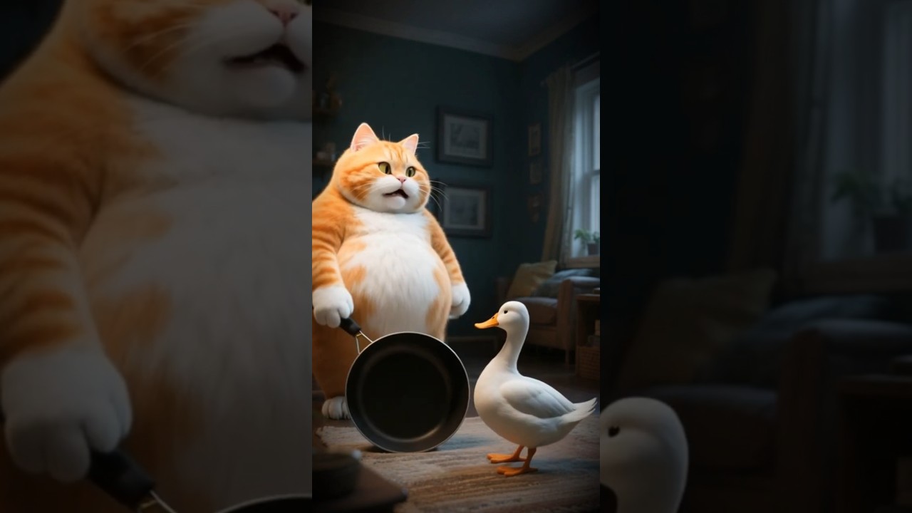 Cat's Wild Instinct: Unexpected Twist in Cat and Duck Friendship 🐱🦆" 