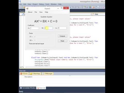 Visual Basic (Quadratic Equation)
