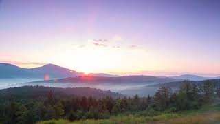 Bright sunrise and fog in the valleys time lapse - No Copyright