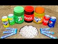Experiment !! Stretch Armstrong VS Cola, Monster, Fanta, Sprite, Pepsi and Mentos Toilet