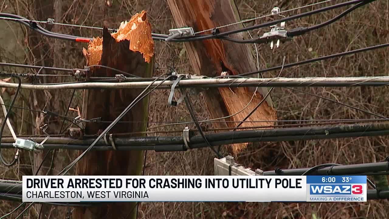 Driver arrested after crashing into utility pole - YouTube