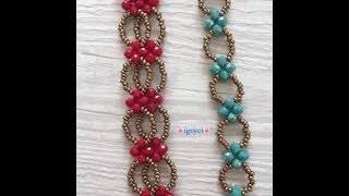 Tek İğne İle Kristalli Çiçekli Şık Bileklik Yapımı(Easy Stylish Bracelet making with Crystal beads)