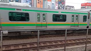 JR東日本E233系3000番台後期横コツE-08編成+E231系1000番台横コツS-03編成併結編成1879E上野東京ライン・東海道線普通熱海行き秋葉原駅通過