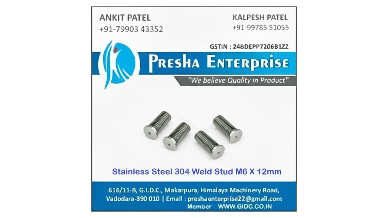 Stainless Steel 304 Weld Stud M6 X 12mm