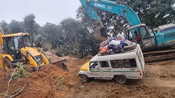 Widening Remote Hillside Road with JCB Backhoe and Kobelco Excavator