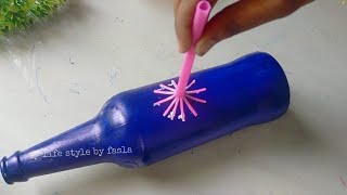 DIY Bottle painting Using Straw/Very Easy Bottle Art For Beginners/Flowers Bottle Painting /#bottles