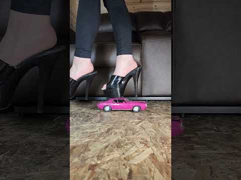 Pink Cuda crush in pleaser heels #modelcarcrush #crushexperiment #asmrcrush #toycarcrush