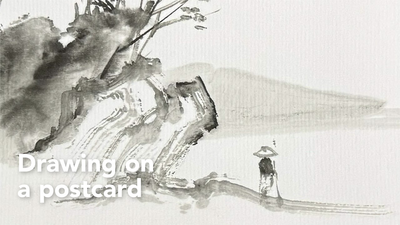 Sumi-e on Postcards: Seashore, Beetle, Sunflower, Goldfish