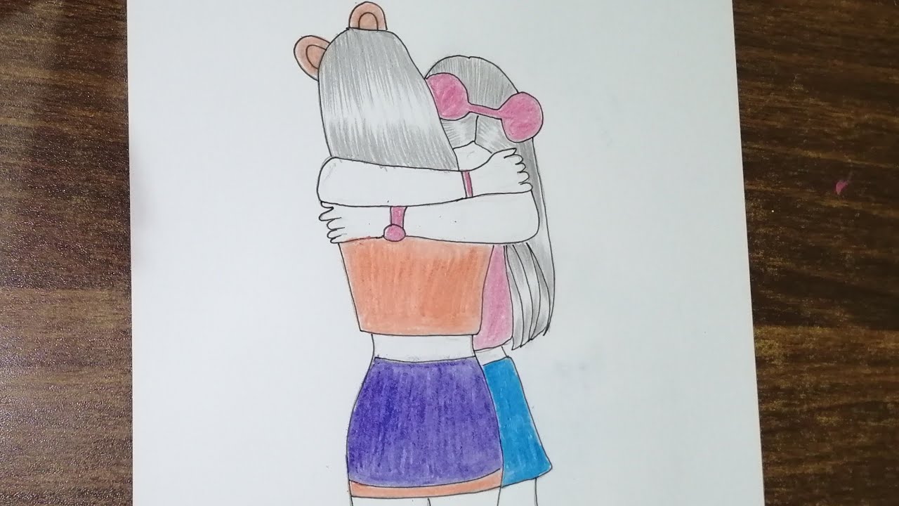رسم بنات رسم اختان رسم صديقتان اسهل طريقة لرسم صديقتان تحتضنان خطوة بخطوة رسم سهل رسم بنات كيوت رسم Youtube