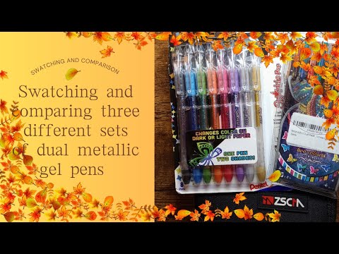 swatching and comparing three different sets of dual metallic gel pens  #swatching 