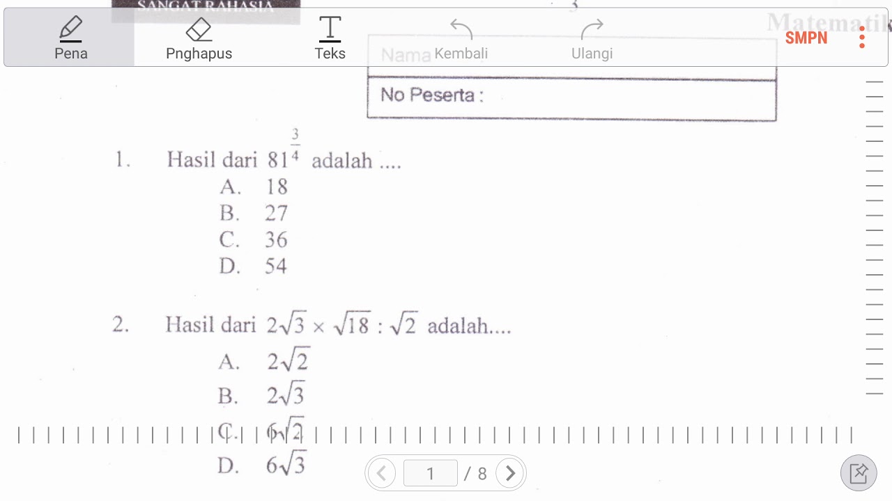 Contoh Latihan Soal Soal Un Matematika Smp Pangkat Dan Akar