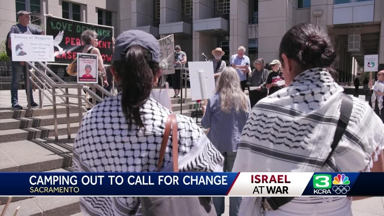 People camp outside sac federal courthouse calling on end to israel