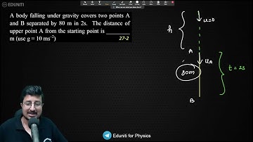 A body falling under gravity covers two points A and B separated by 80 m in 2s. The distance of uppe