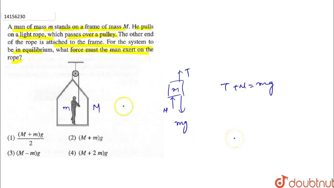 With what force must a man pull on the rope to hold the system in  equilibrium? 2 m M​ 