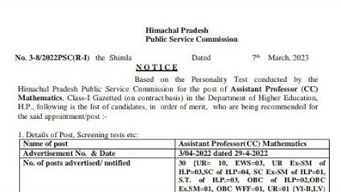 hppsc Mathematics result | assistant proffessor mathmatics result 2023 | hppsc latest update | hppsc