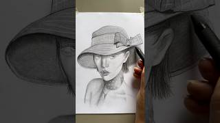 Sketching a Stylish Hat on a Girl’s Portrait | Art Tutorial #shorts #drawing