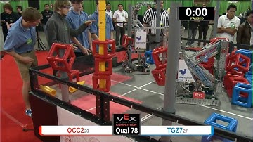 2015 VEXU Q78 - QCC2 vs TGZ7 - 90 to 72-Division Div-VEX U-VEX Worlds 2015