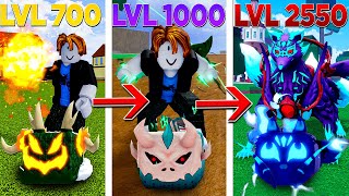 I Level Up From 1 To 2550 In Blox Fruits But Every 100 Levels I Spin A Mythical Fruit