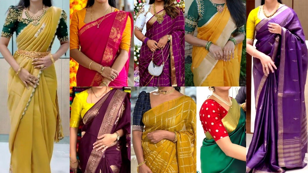 New Silk Saree Contrast Blouse Designs😍Pattu Saree Blouse Ideas