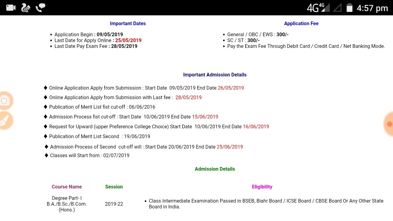BNMU BA Part 1 Admission Online form 2019
