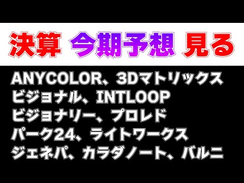 決算見る、ANYCOLOR、3Dマトリックス、ビジョナル、INTLOOP、ビジョナリー、プロレド、パーク24、ライトワークス、ジェネパ、カラダノート、バルニ