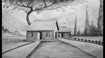 Simple village scenery drawing. Easy pencil sketch for beginners. #drawing #landscapedrawing #art
