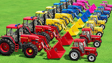 Tractor of Colors! John Deere Loader & MASSEY Ferguson TRANSPORT BATTLE WITH Wood Chips & DEEP MUD!