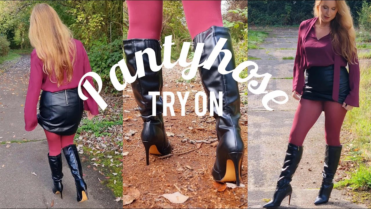 Burgundy Pantyhose Try On | Outdoor Tights Review
