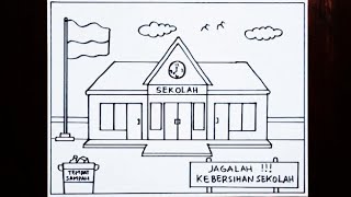 Poster kebersihan lingkungan sekolah yang mudah - menggambar lingkungan sekolah