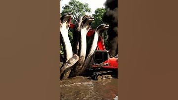 Giant Pythons Attack a Red Excavator in the River?! Unbelievable Moment Caught on Camera #excavator