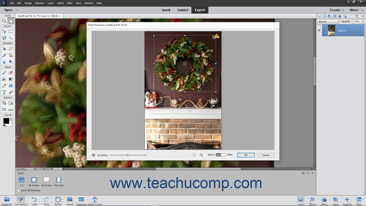 Photoshop Elements 2021 Tutorial Shake Reduction Adobe Training - YouTube