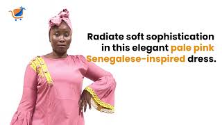 Pale Pink Senegalese Dress with Yellow Embroidery and Matching Scarf - BAOBABMART screenshot 5