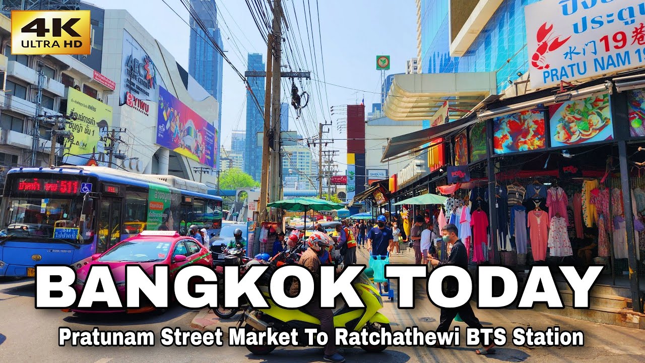[4K] Walking Bangkok Pratunam Market to Ratchathewi BTS Station ...