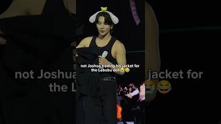 Joshua trade his jacket for Labubu doll😭🤣#joshua#seventeen#carat#shorts#youtubeshorts#dk#dino#jun