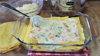 Lasagna of Crepes with vegetables and ham