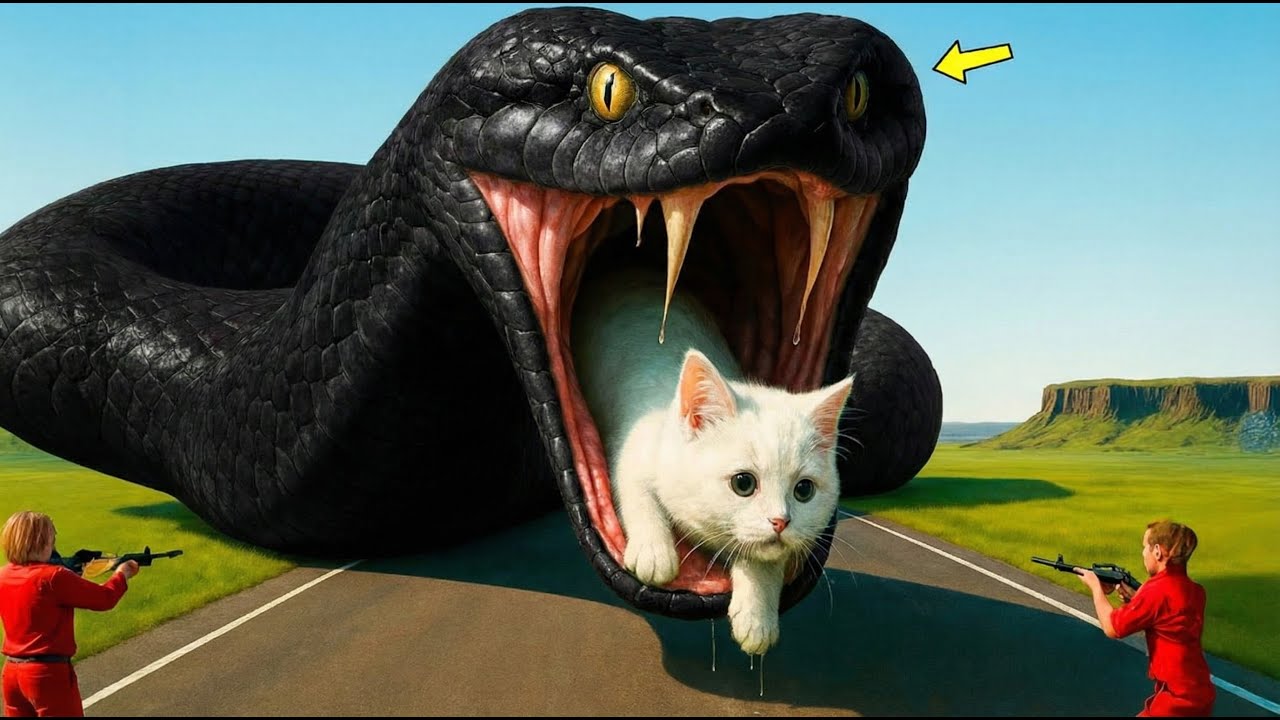 Rescue Heroes Save Careless Mother Cat from Giant Python Attack After a Traffic Accident🐍
